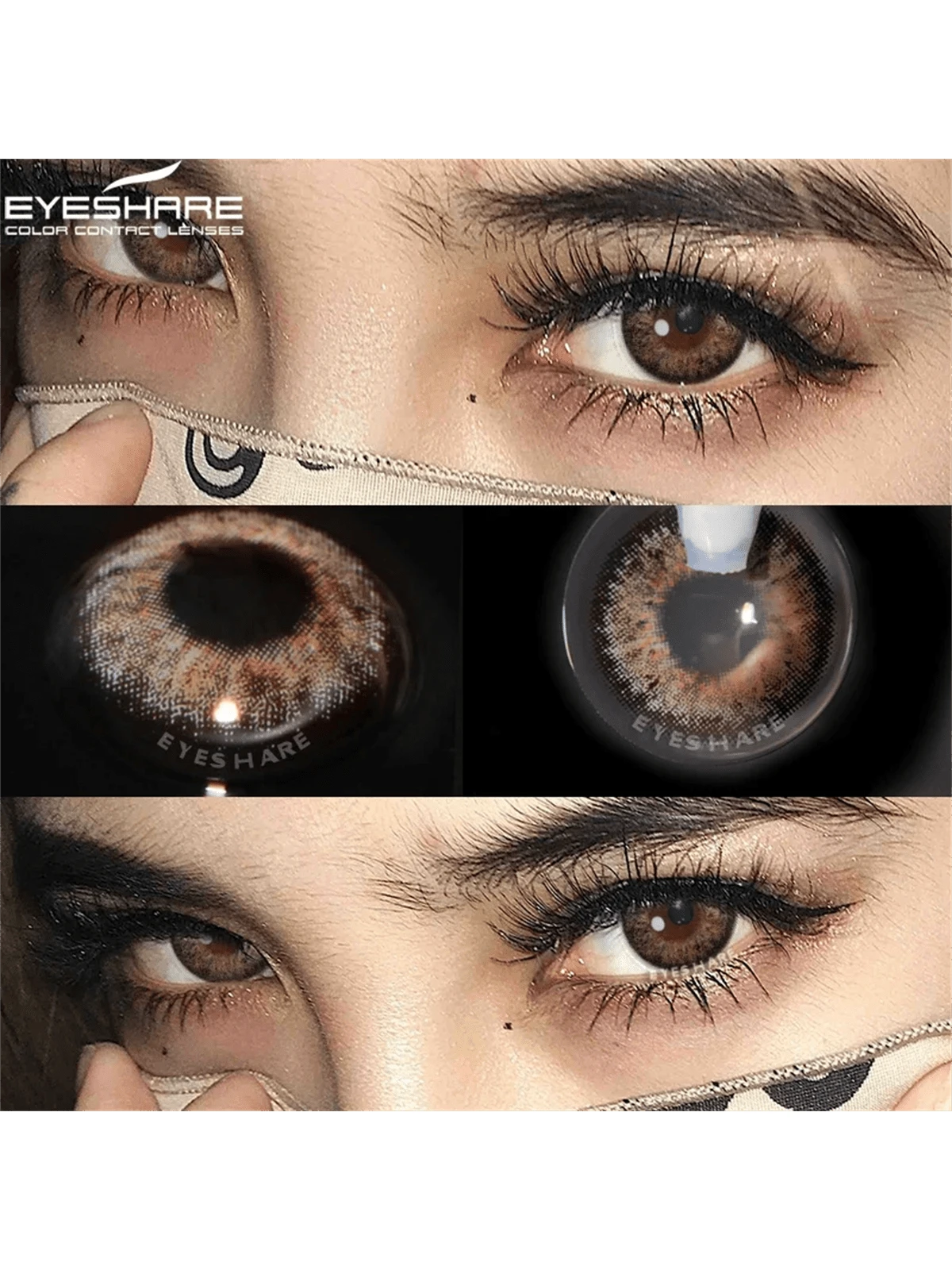 1 Pair Of Brown Enlarging Hema Colored Contact Lenses, Large Diameter & Yearly Disposable, Suitable For Dating Or Daily Wear - Image 2