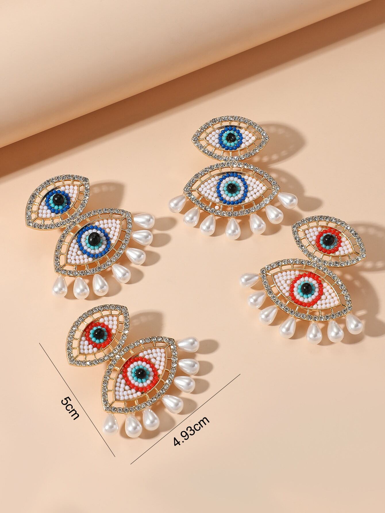 1pair Exaggerated Fashionable Eye-Shaped Imitation Faux Pearl Earrings - Image 2