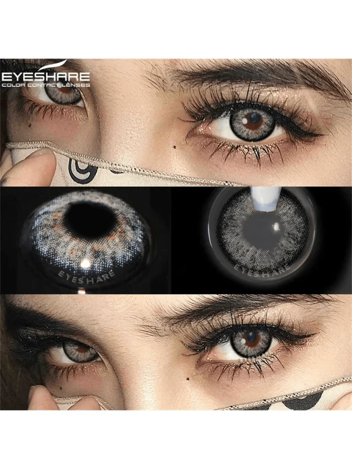 1pair Grey Enlarged Contact Lenses With Blue Tints, Hema Material, Annual Replacement, Ideal For Dating Or Daily Wearing - Image 2