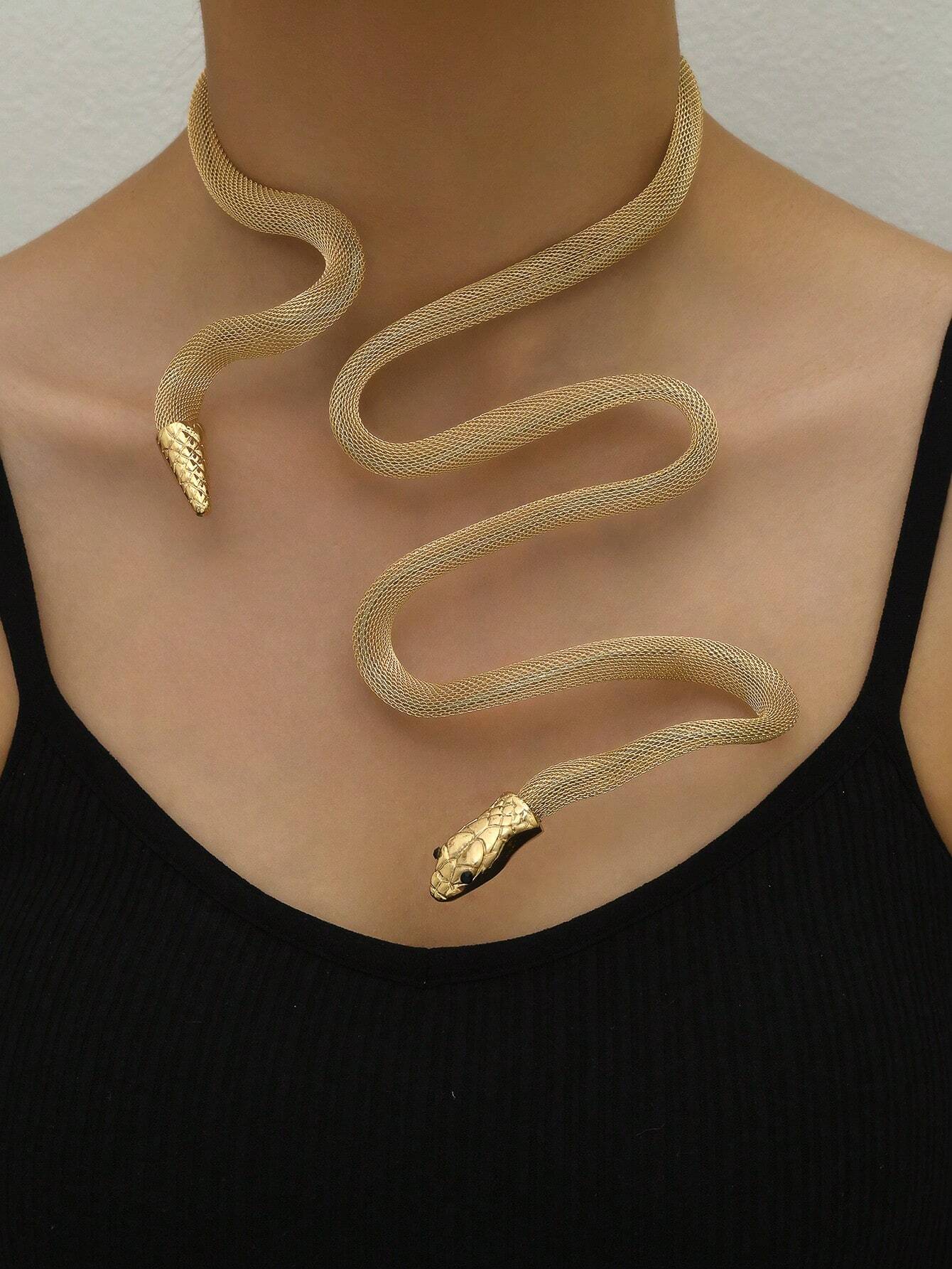1pc Autumn & Winter Metallic Snake Wrapped Necklace Suitable For Daily Wear