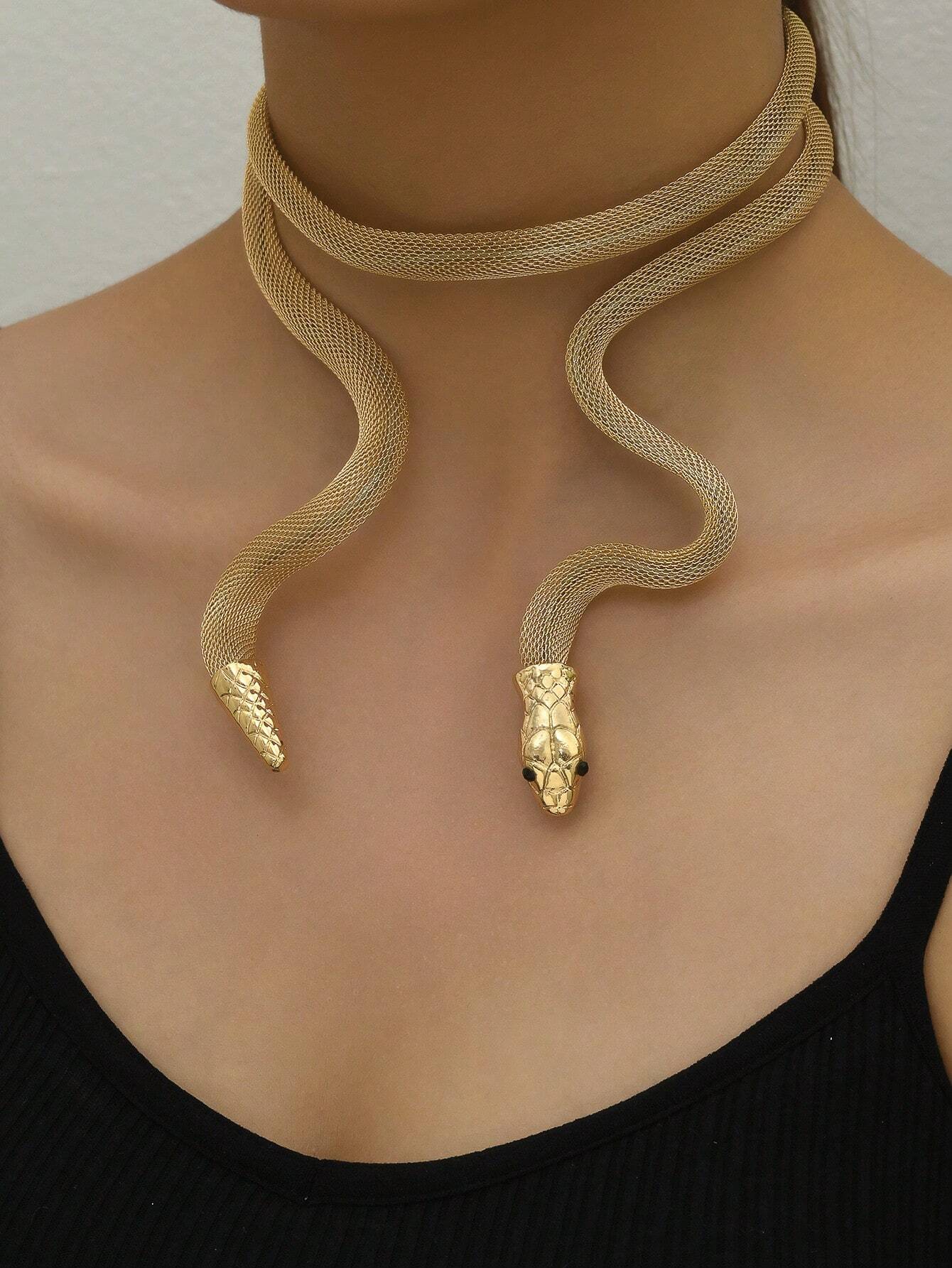 1pc Autumn & Winter Metallic Snake Wrapped Necklace Suitable For Daily Wear - Image 2