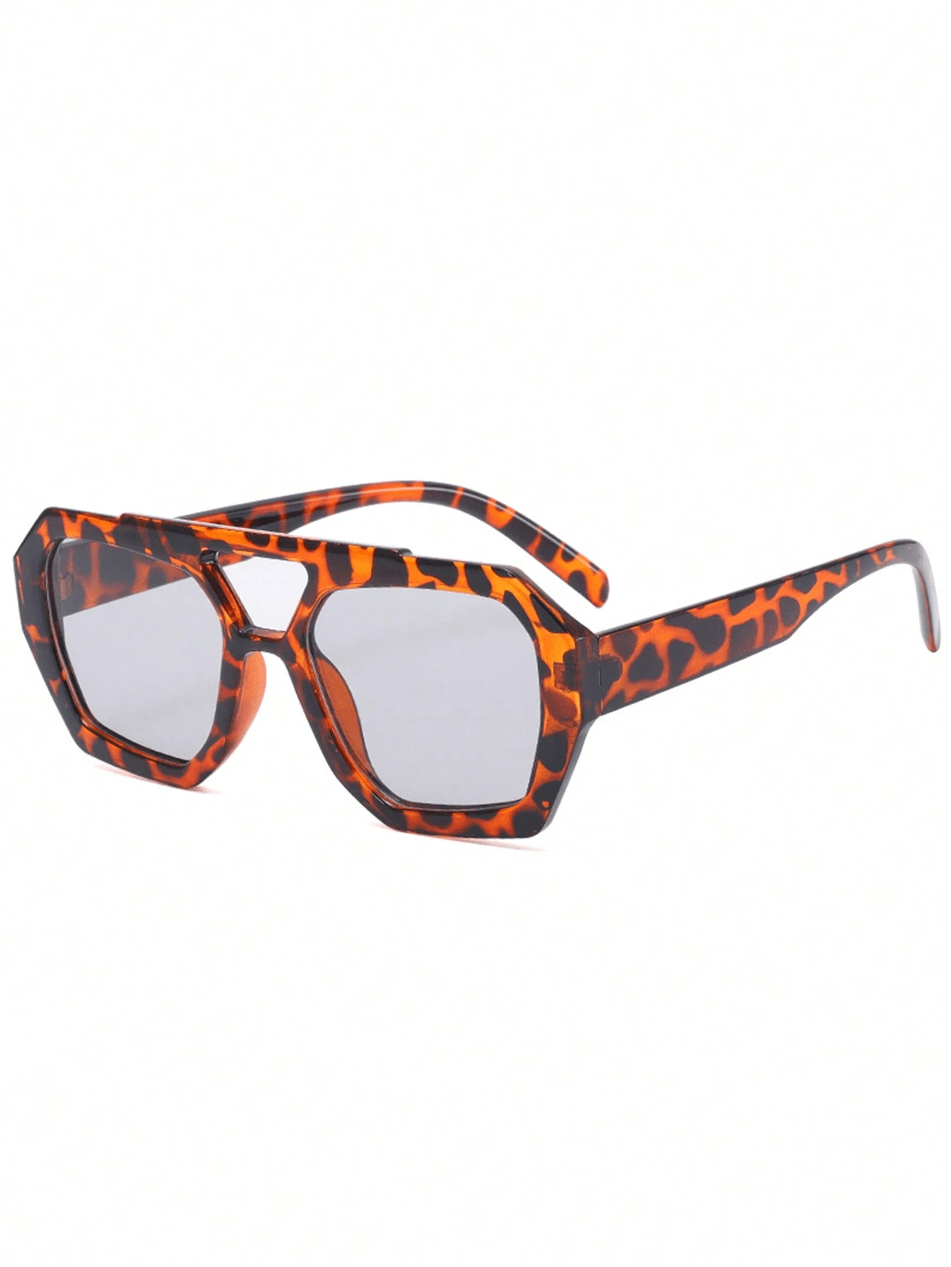 1pc Geometric Double Bridge Oversized Sunglasses With Leopard Print Frame - Image 3