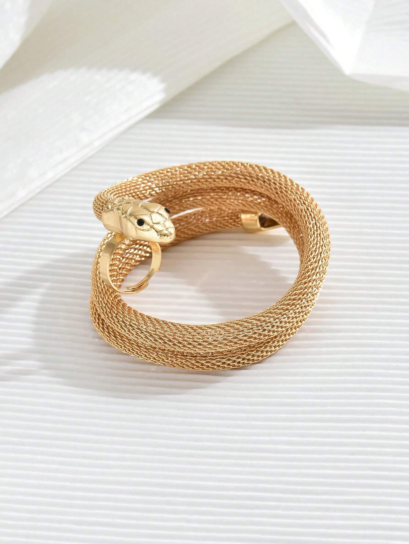 1pc Metallic Snake Shape Wrap Around Finger Hand Chain Bracelet - Image 4