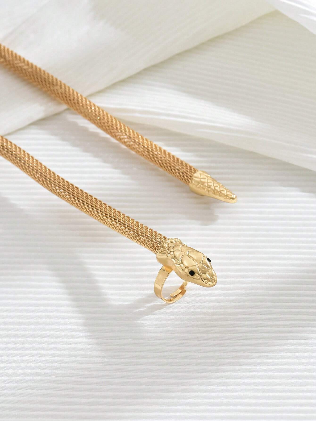 1pc Metallic Snake Shape Wrap Around Finger Hand Chain Bracelet - Image 5