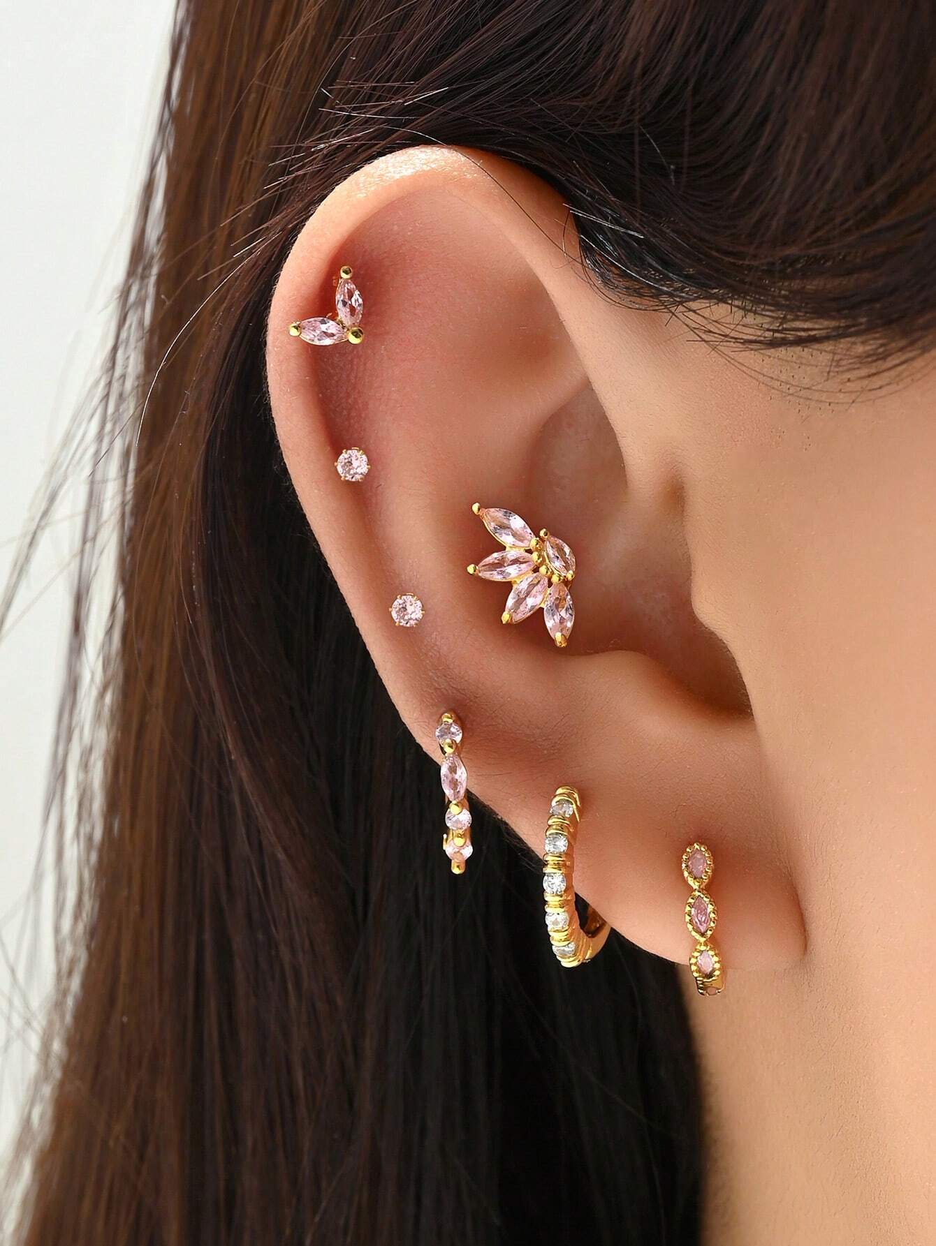 7pcs/Set Purple Cubic Zirconia Earring Set For Women, Suitable For Dates, Daily Wear, Commutes, And Parties