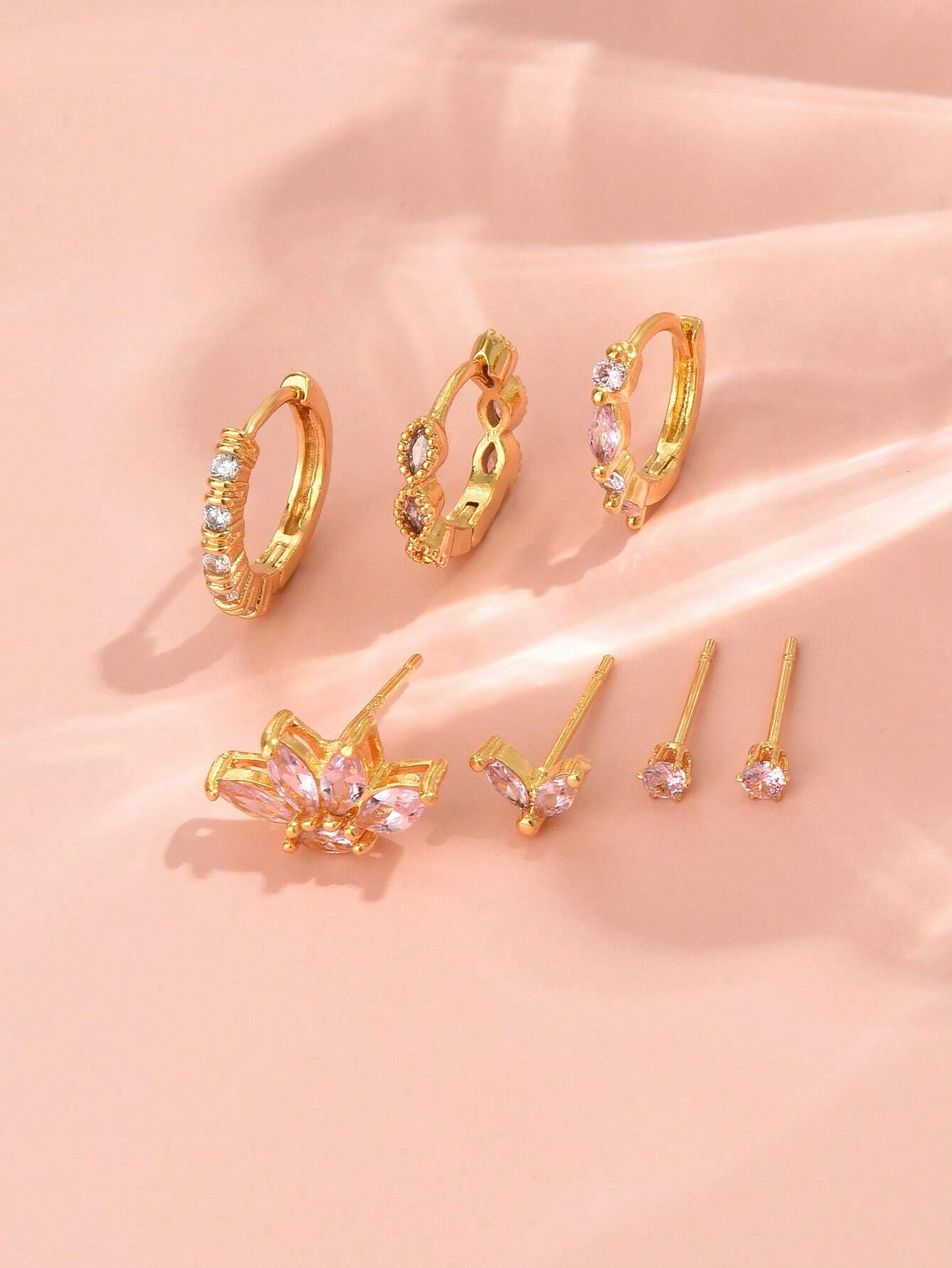 7pcs/Set Purple Cubic Zirconia Earring Set For Women, Suitable For Dates, Daily Wear, Commutes, And Parties - Image 2