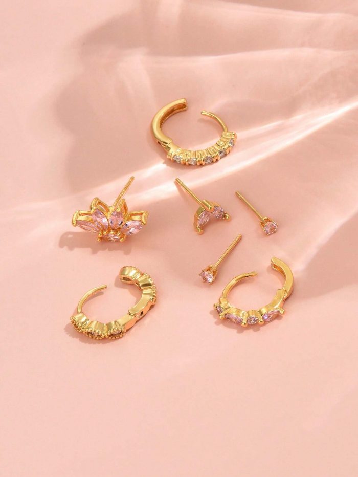 7pcs/Set Purple Cubic Zirconia Earring Set For Women, Suitable For Dates, Daily Wear, Commutes, And Parties - Image 3