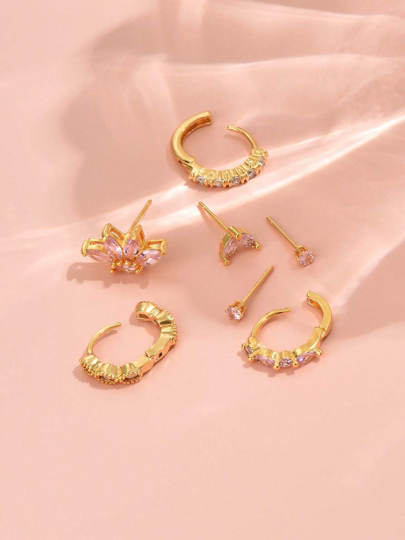 7pcs/Set Purple Cubic Zirconia Earring Set For Women, Suitable For Dates, Daily Wear, Commutes, And Parties - Image 3