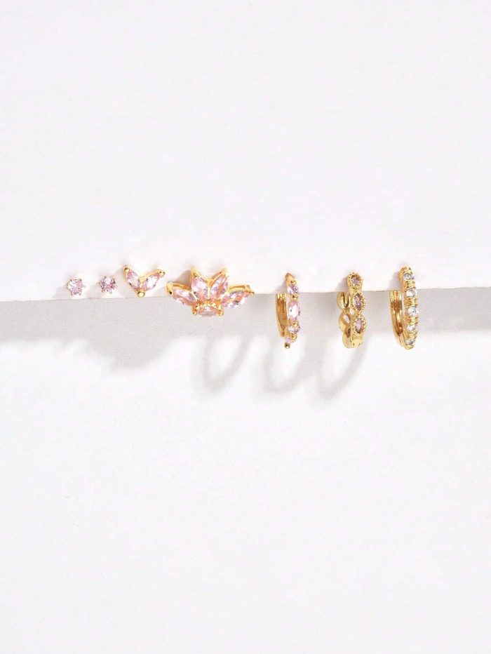 7pcs/Set Purple Cubic Zirconia Earring Set For Women, Suitable For Dates, Daily Wear, Commutes, And Parties - Image 4
