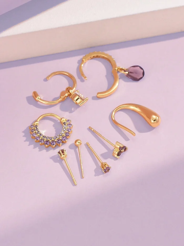 8pcs/Set Exquisite Purple Cubic Zirconia Earrings Of Simple Style And Temperament - Image 3