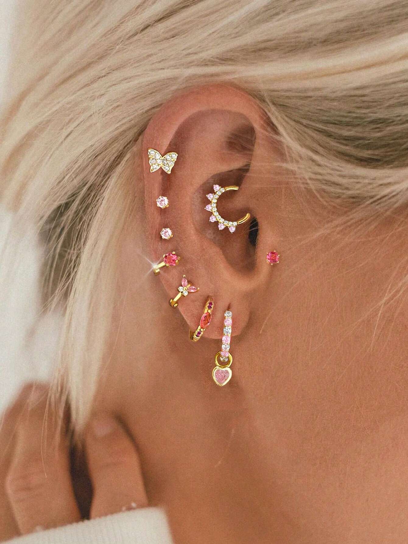 9pcs/Set Exquisite Rose Pink Zirconia Earrings For Ladies