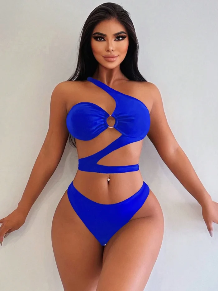 Elegant Sexy Hollow Out One Shoulder Bikini Swimsuit Set