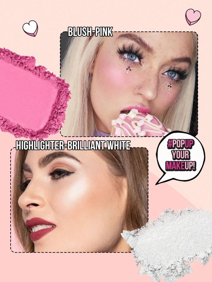 MissIyn Fruity Beauty Strobing Highlighter & Highlighter Set, Shimmery Metallic Finish Brilliant White+Pink - Image 3
