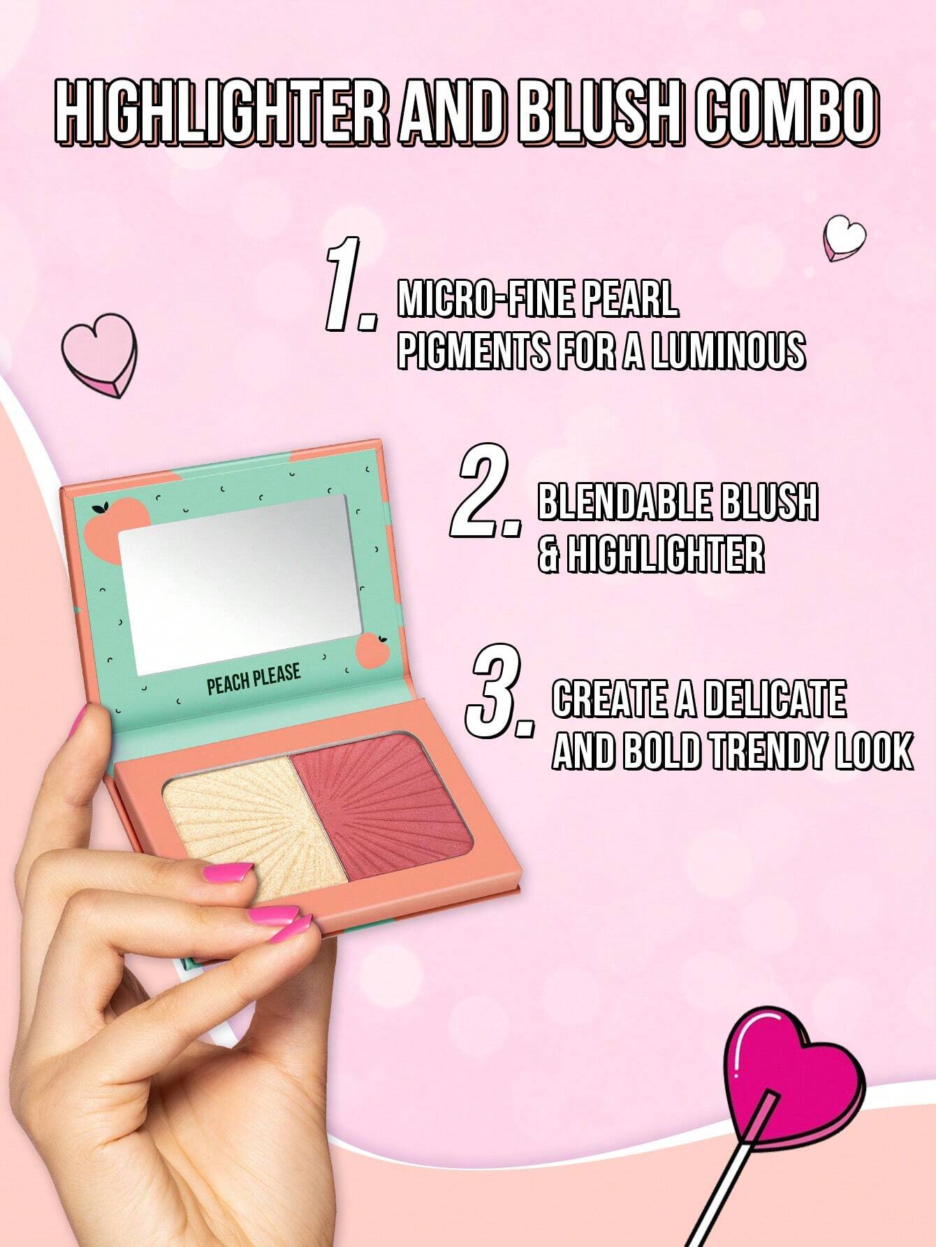 MissIyn Fruity Beauty Strobing Highlighter &  Highlighter, Soft Powder, Easily Blended, Pigmented Soft Powdery  Shimmery Metallic Finish CHAMPAGNE GOLD+STRAWBER - Image 3