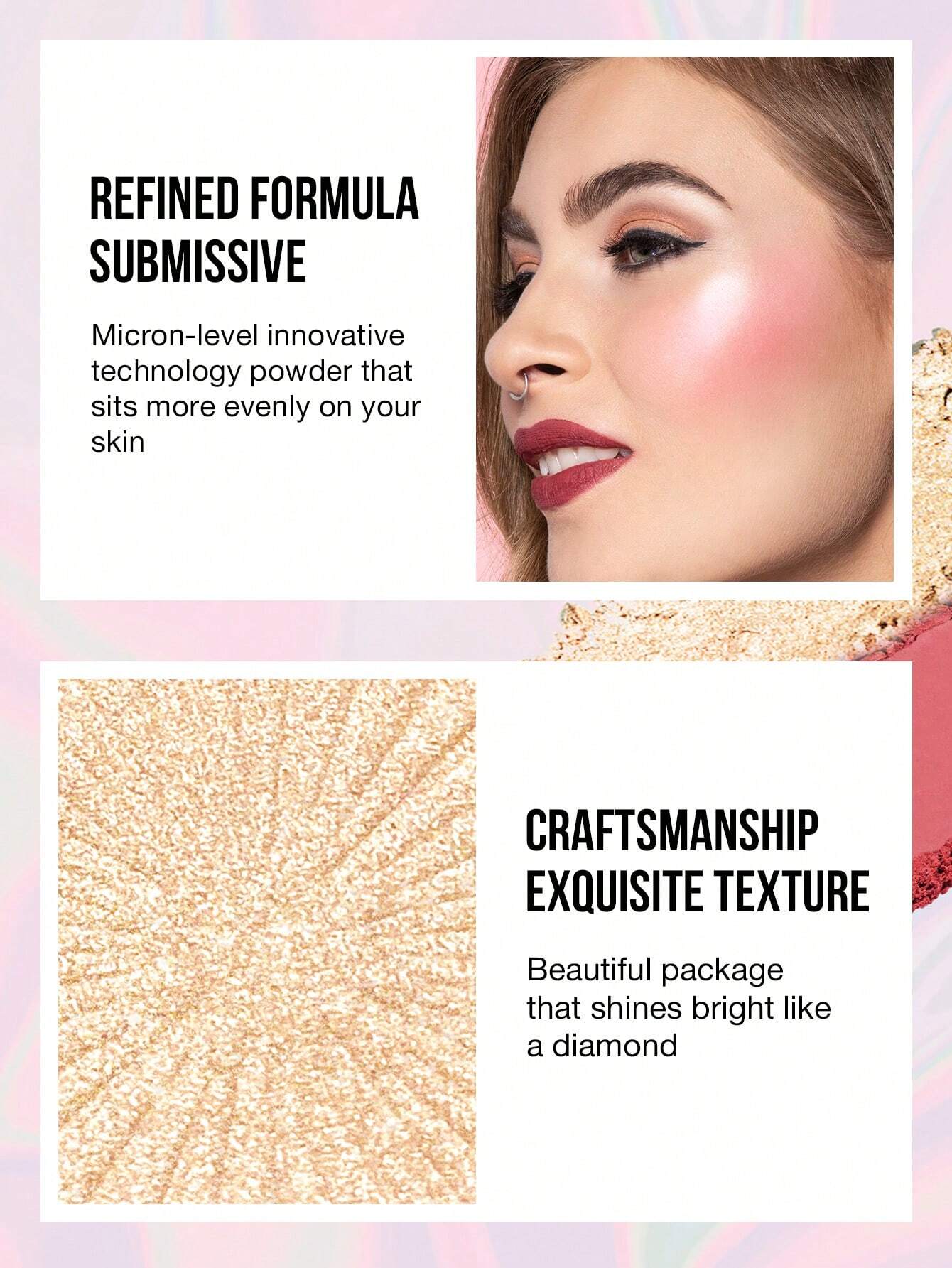 MissIyn Fruity Beauty Strobing Highlighter &  Highlighter, Soft Powder, Easily Blended, Pigmented Soft Powdery  Shimmery Metallic Finish CHAMPAGNE GOLD+STRAWBER - Image 4