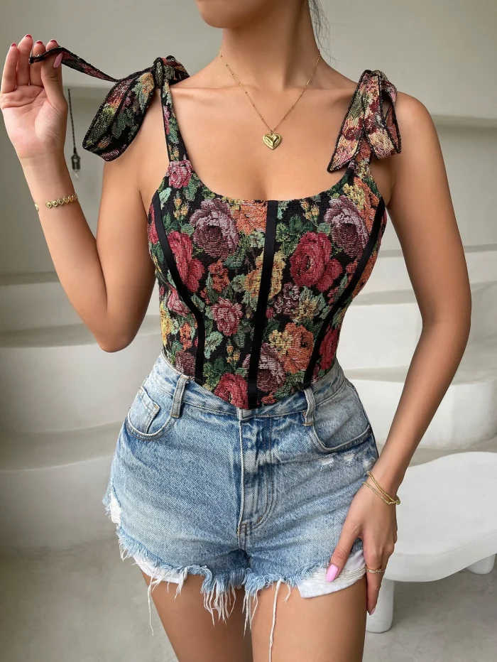 SHEIN Privé Floral Print Tie Shoulder Cami Top - Image 2