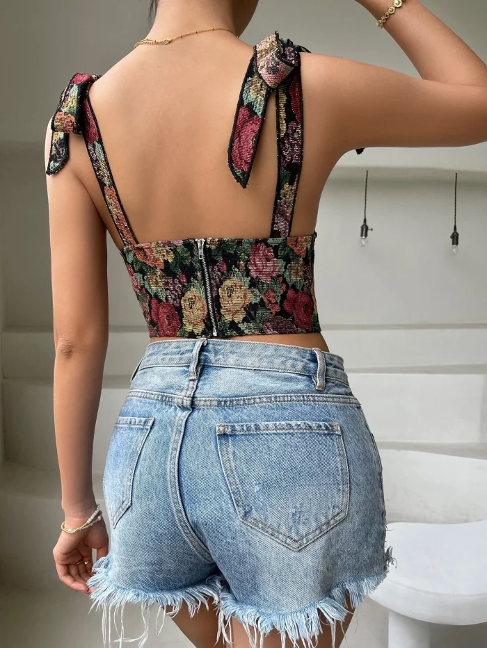 SHEIN Privé Floral Print Tie Shoulder Cami Top - Image 3