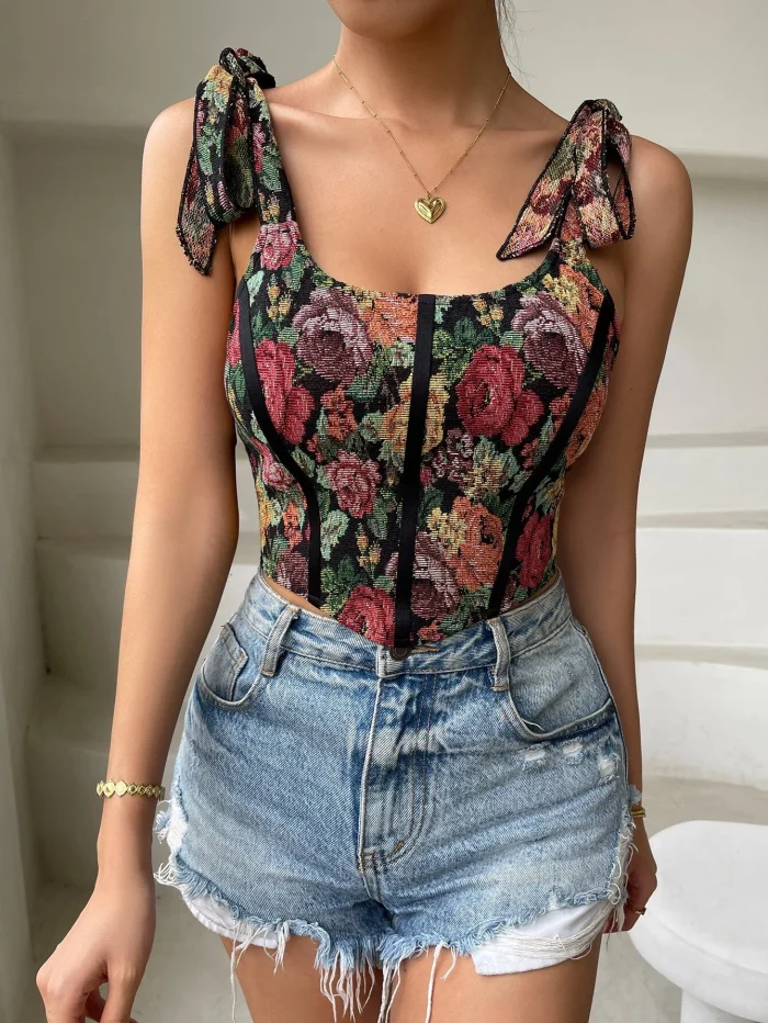 SHEIN Privé Floral Print Tie Shoulder Cami Top - Image 4