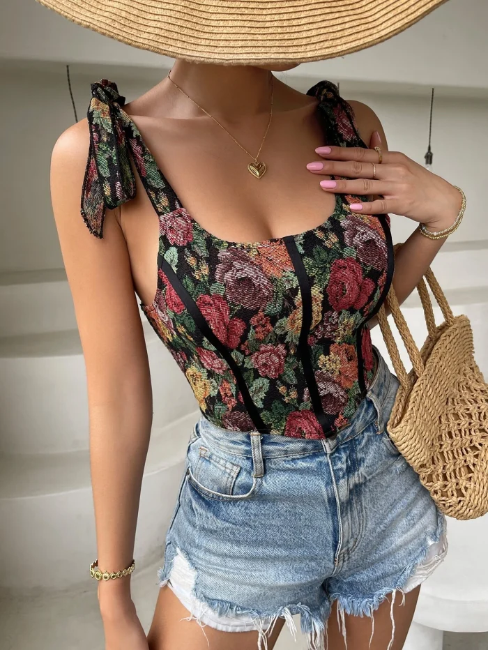 SHEIN Privé Floral Print Tie Shoulder Cami Top - Image 5