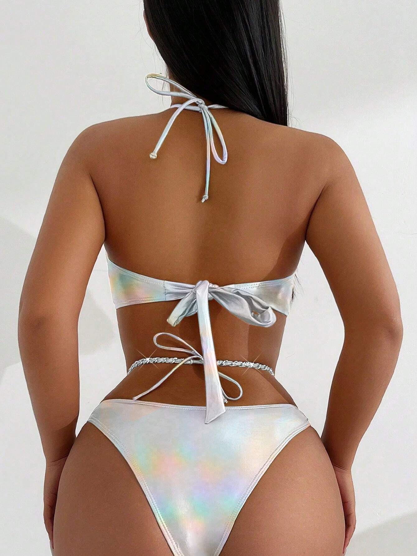 SHEIN Swim SXY Women's Laser Chain Decor Swimwear Set - Image 2