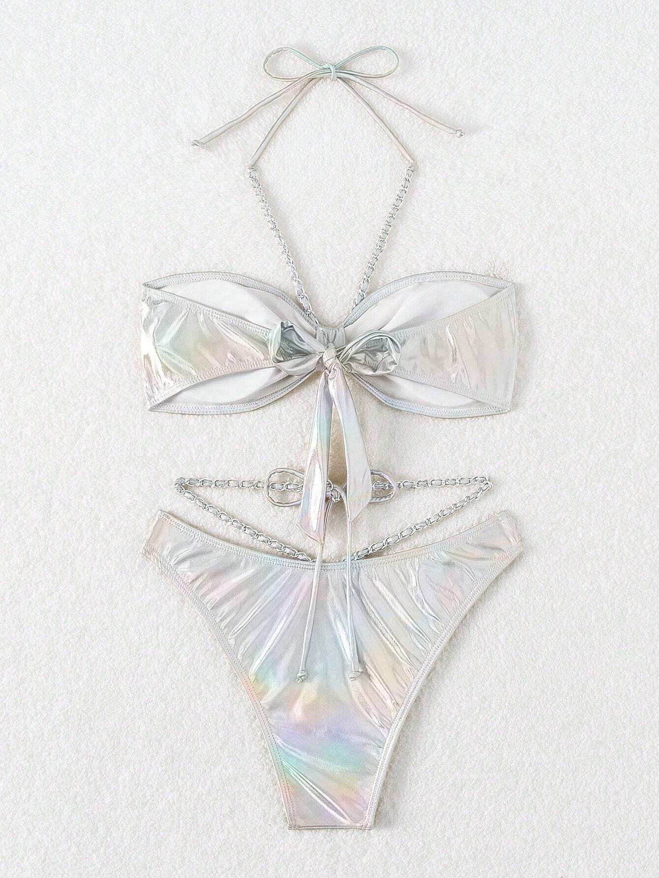 SHEIN Swim SXY Women's Laser Chain Decor Swimwear Set - Image 3