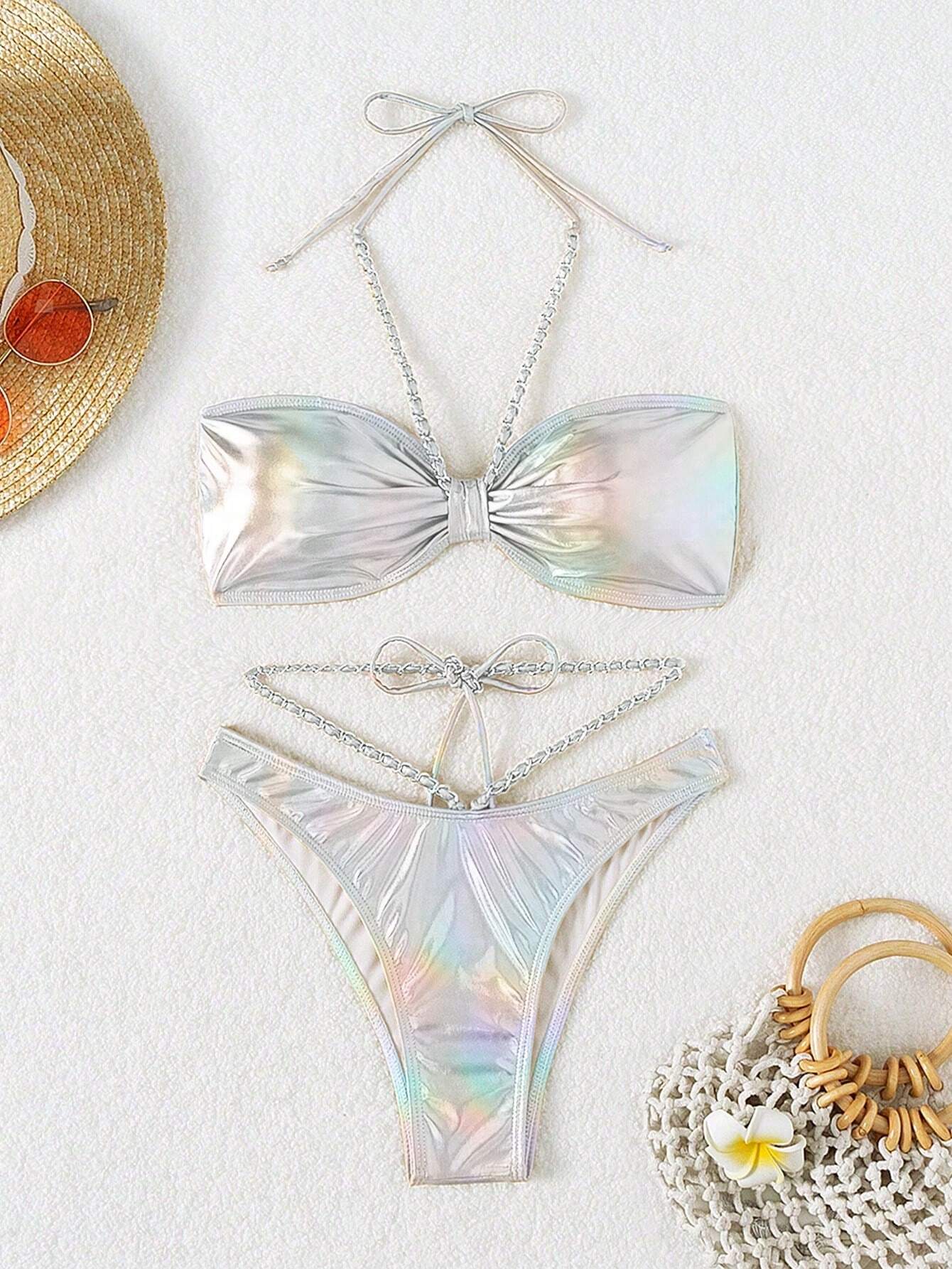 SHEIN Swim SXY Women's Laser Chain Decor Swimwear Set - Image 4