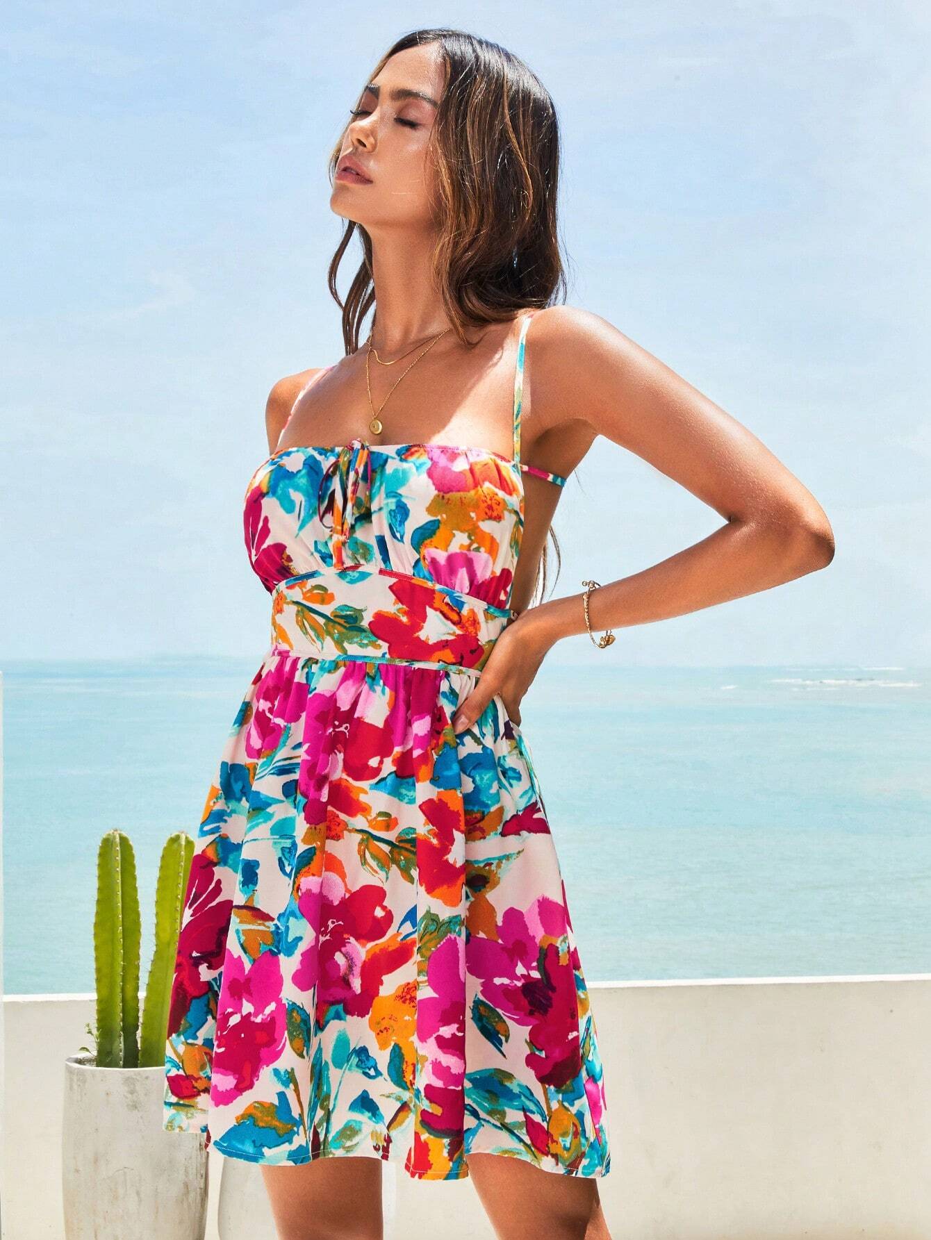 SHEIN VCAY Floral Print Tie Front Cami Dress - Image 5
