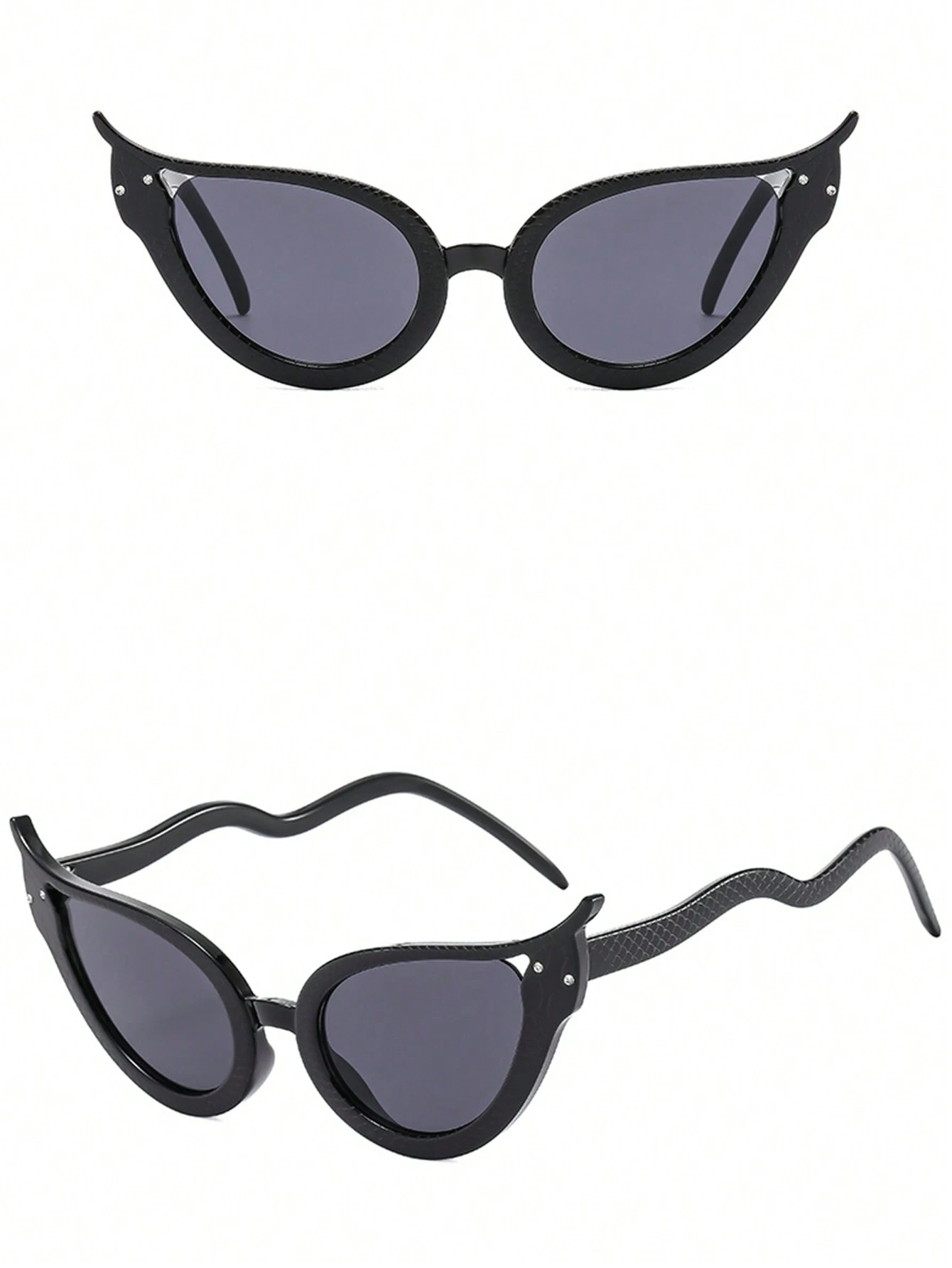 1pc Cat Eye Small Frame Personality Sun-Shading Black Y2k Fashion Sunglasses - Image 2