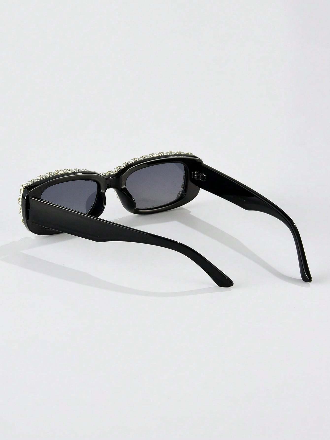 1pc Ladies' Small Frame Rectangle Sunglasses With Handmade Rhinestone Detailing For Daily Wear - Image 4