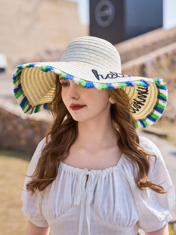 1pc New Spring/Summer Style Sun Hat For Outdoor Activities, Beach Straw Hat - Image 3