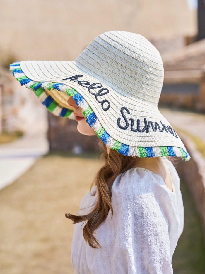 1pc New Spring/Summer Style Sun Hat For Outdoor Activities, Beach Straw Hat - Image 4