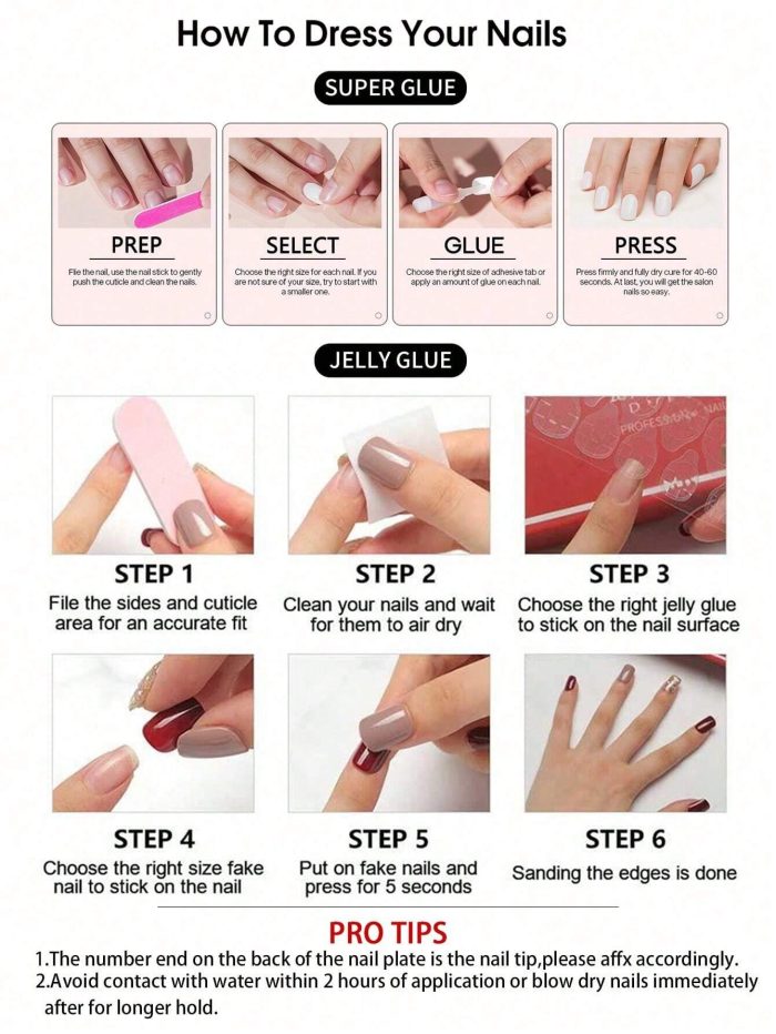 4Set(96Pcs)Press On Nails Long Almond White French Acrylic Nail Tips Flower Pattern Design Fake Nails, Contain 4pcs Jelly Glue And 4pcs Nail File - Image 4