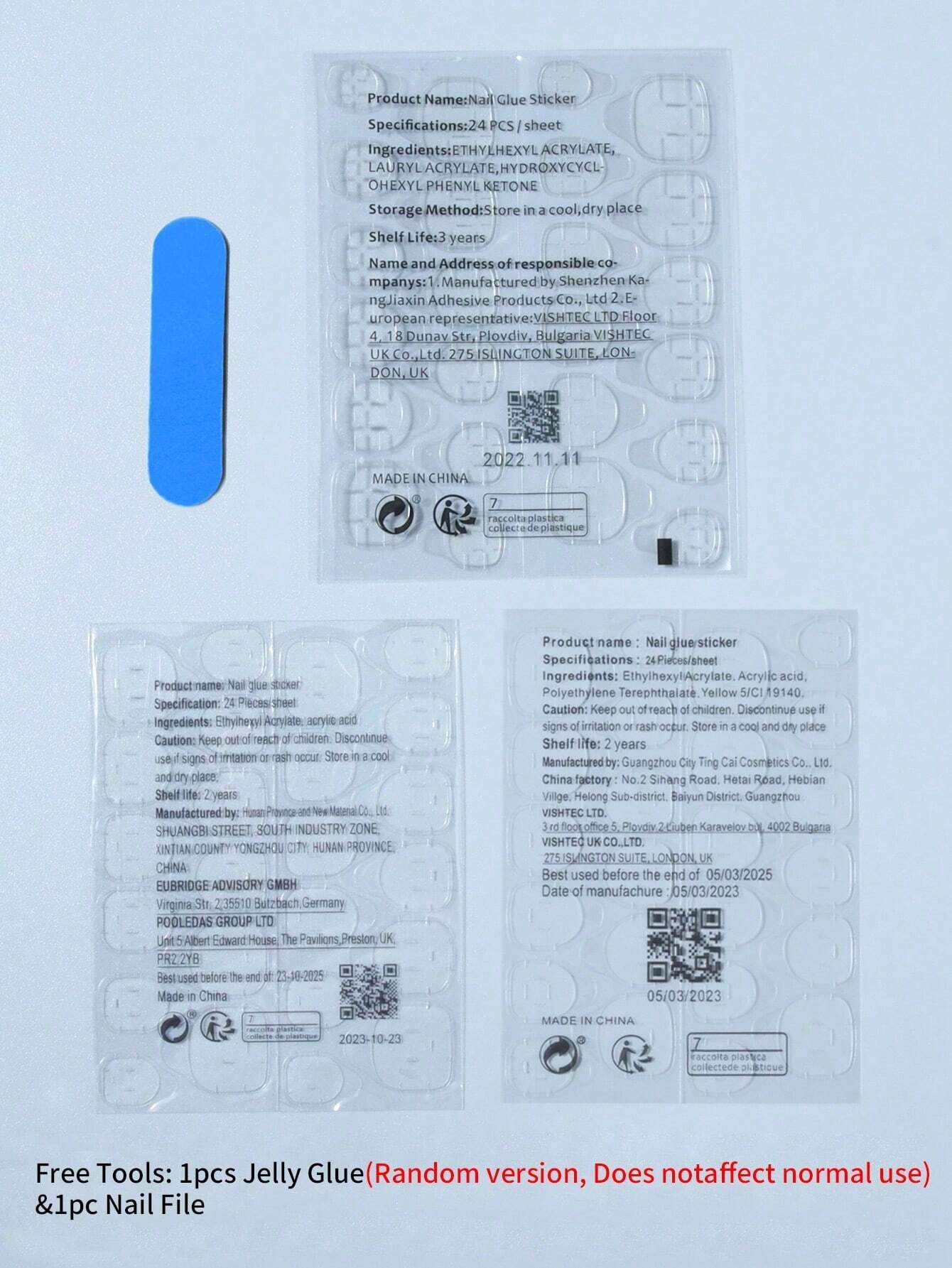 4Set(96Pcs)Press On Nails Long Almond White French Acrylic Nail Tips Flower Pattern Design Fake Nails, Contain 4pcs Jelly Glue And 4pcs Nail File - Image 6