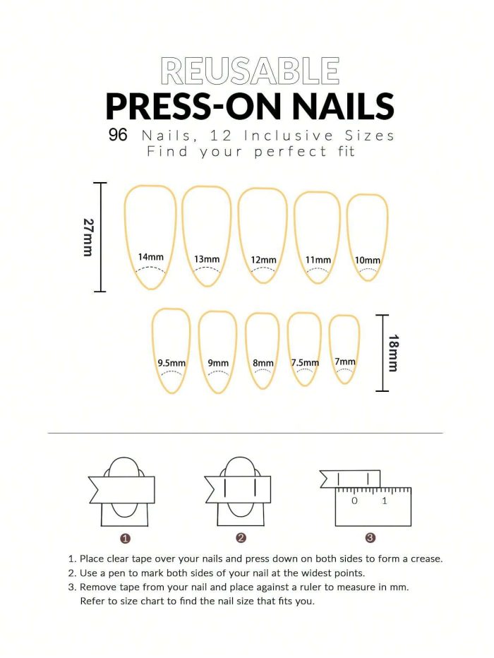 96piece(White/Peach/Blue/Nude Gradient Air Press On Nails Medium Long Almond Nails, ABS Natural Fit Fake Nails With Glue Reusable Manicure Glue On Nails 12Sizes Press On Nails & 1sheet Tape & 1pc Nail File - Image 6