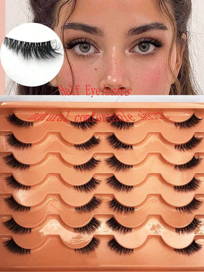 False Eyelashes,14 Pairs Clear Band Cat Eye Elongated D-Curved Half Eyelashes