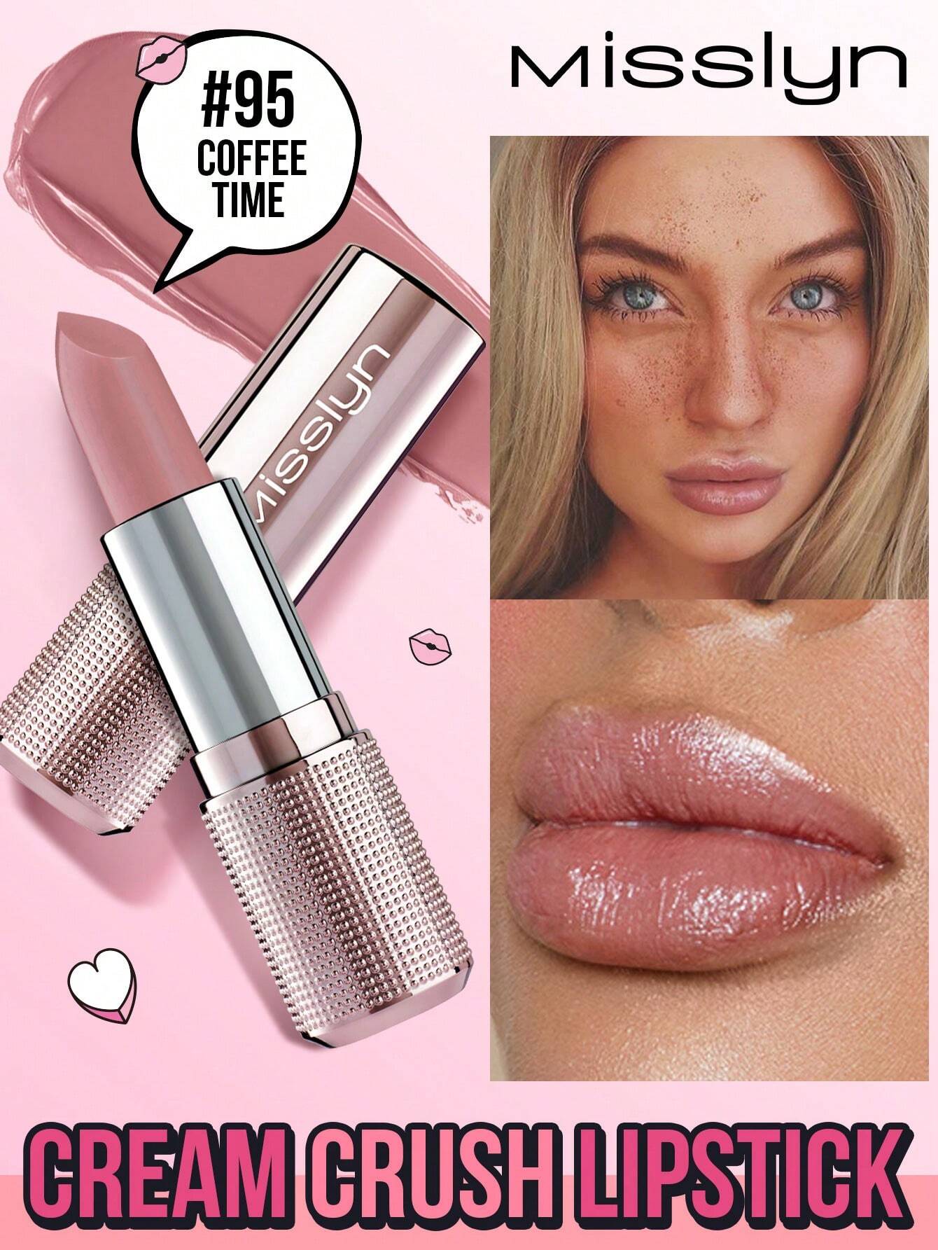 MissIyn Cream Crush Lipstick, Creamy Non-Stick Hydrating Lipstick,#95 COFFEE TIME