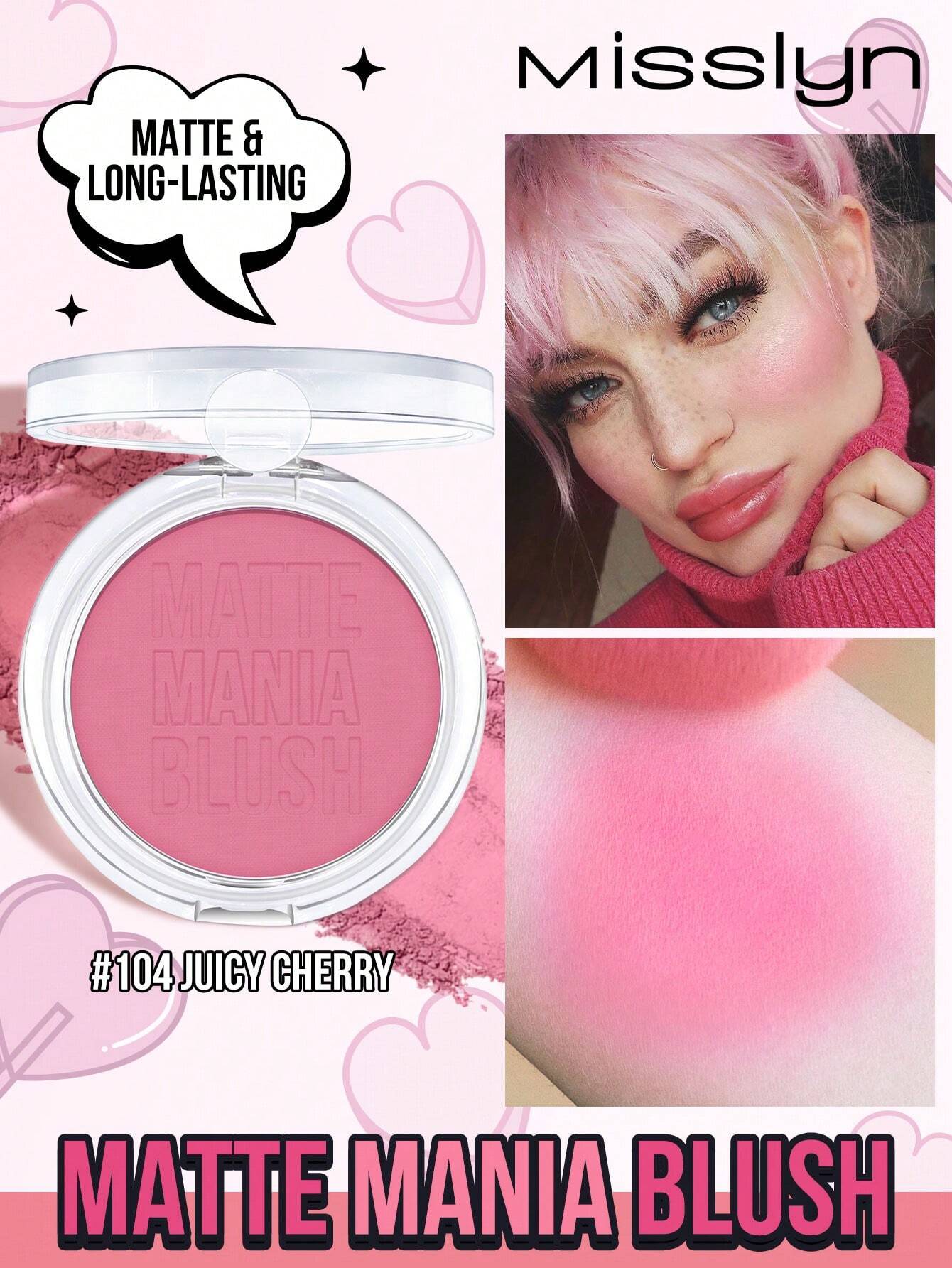 MissIyn Matte Mania Blush, Long Wearing, Available In 8 Shades, Silky Texture, Highly Pigmented, Matte Finish, #104 Juicy Cherry