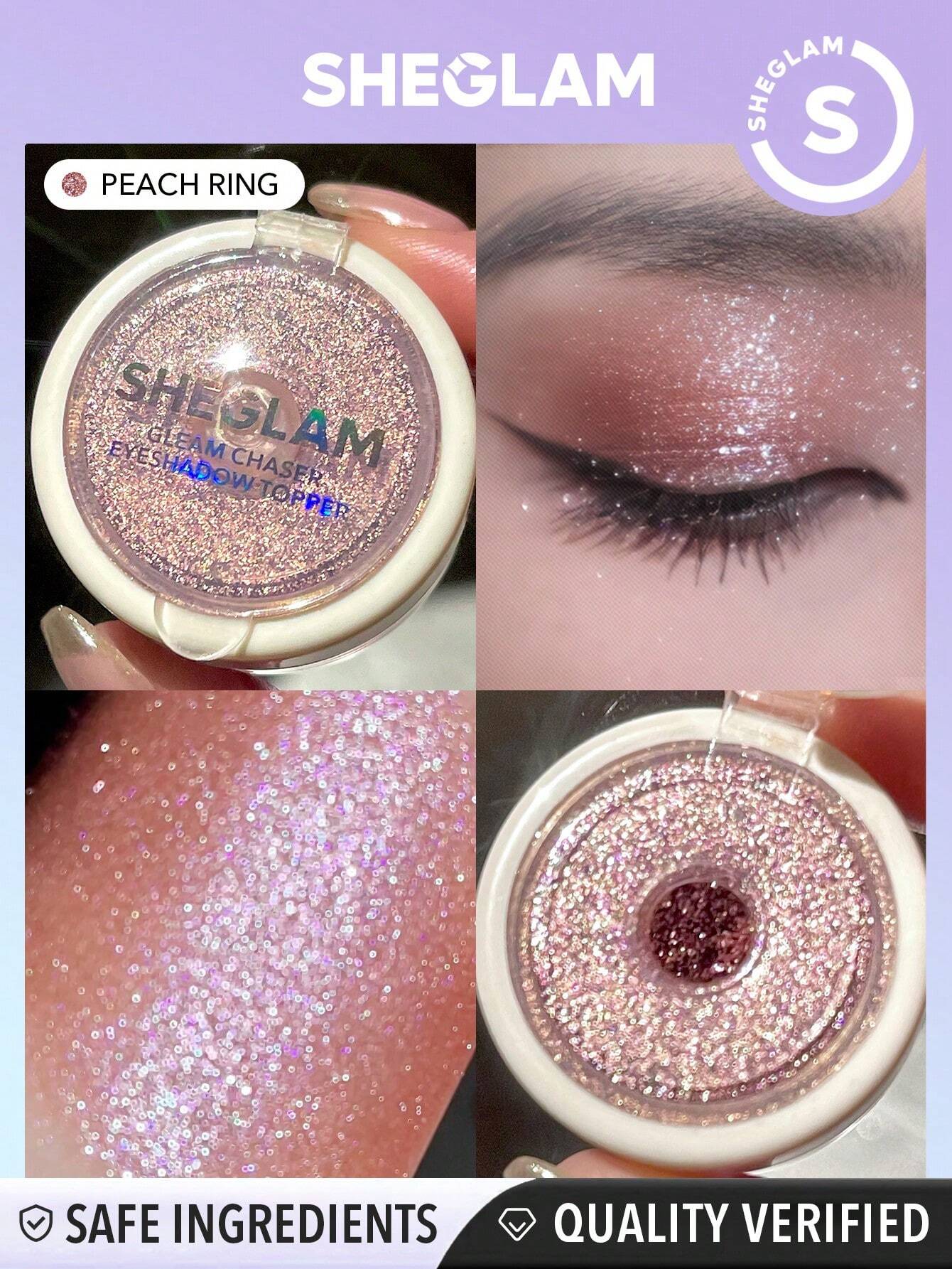 SHEGLAM Gleam Chaser Eyeshadow Topper-Peach Ring 5 Colors Glitter Eyeshadow Powder Shimmer Finish Peach Ring