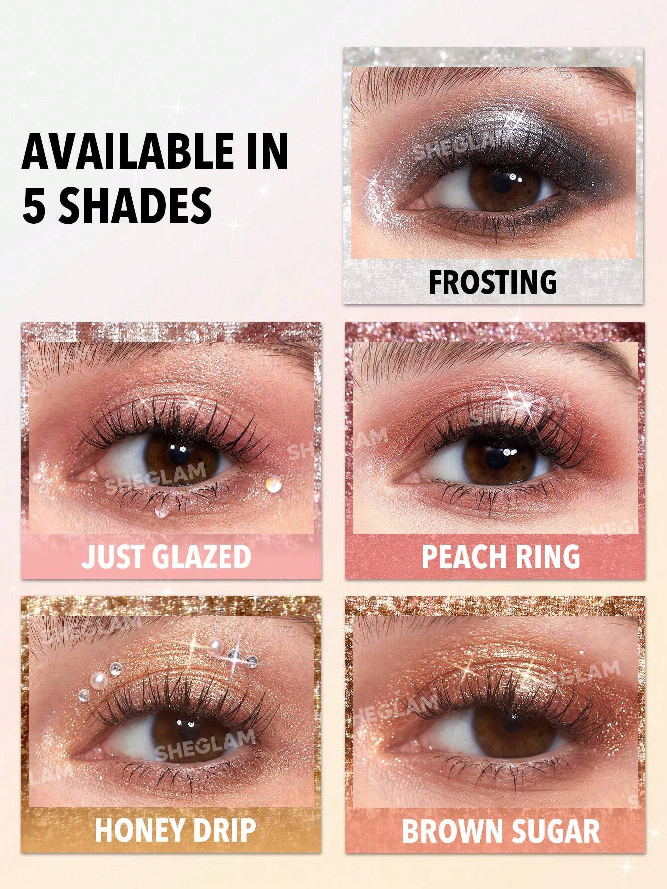 SHEGLAM Gleam Chaser Eyeshadow Topper-Peach Ring 5 Colors Glitter Eyeshadow Powder Shimmer Finish Peach Ring - Image 6
