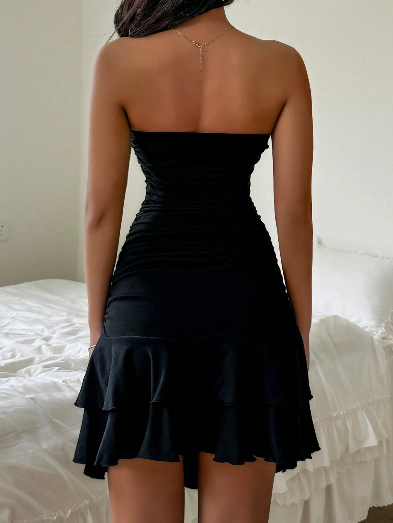 SHEIN Qutie Women Fashion Solid Color Slim Fit Strapless Dress - Image 2