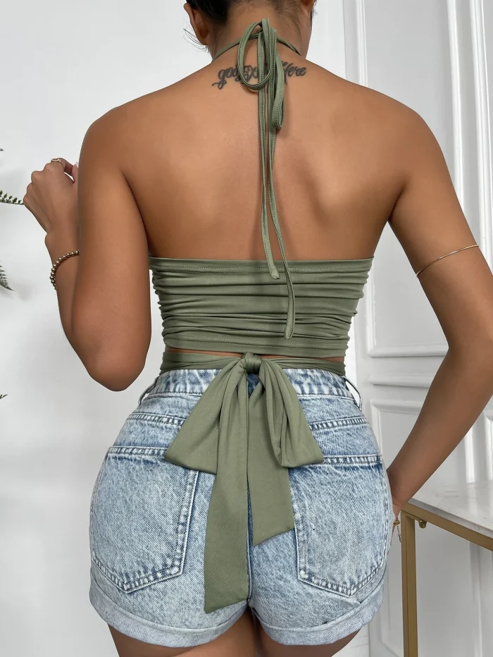 SHEIN Unity Cut Out Front Tie Back Halter Top - Image 2