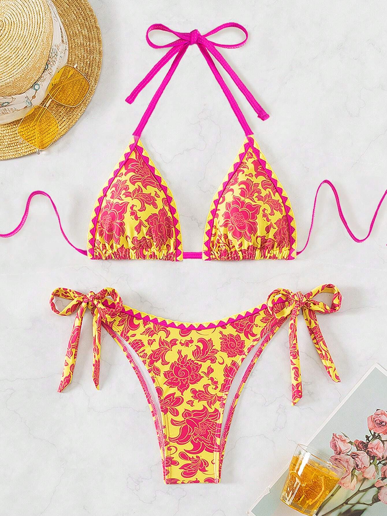 SHEIN VCAY Ladies' Halter Neck Swimwear Set In Random Print - Image 5