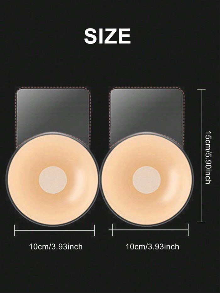 2 Pieces/1 Pair 10cm/3.93in Round Skin-Colored Silicone Breast Lift Tape With Nipple Cover And Anti-Light Function - Image 2