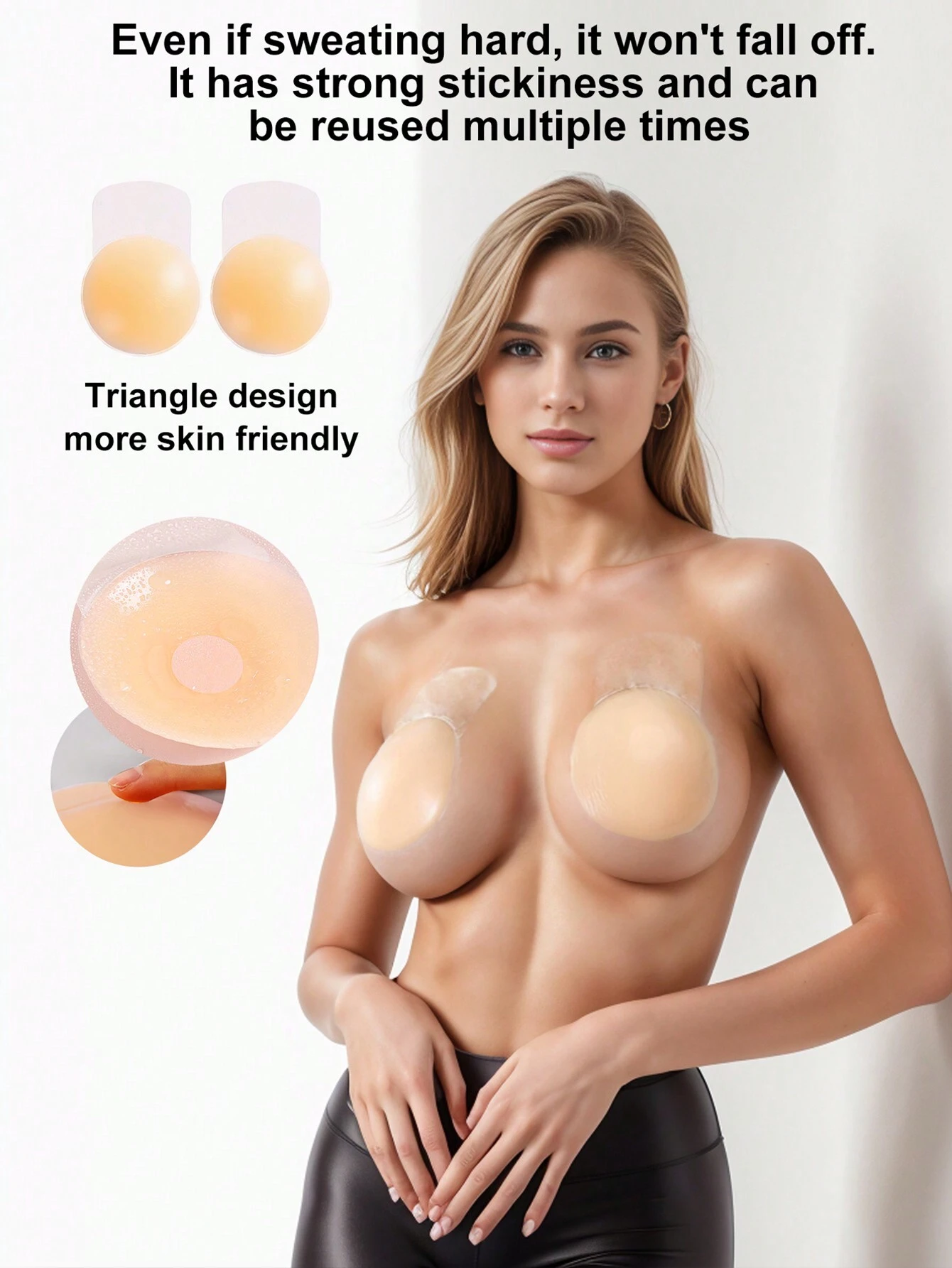 2 Pieces/1 Pair 10cm/3.93in Round Skin-Colored Silicone Breast Lift Tape With Nipple Cover And Anti-Light Function - Image 6