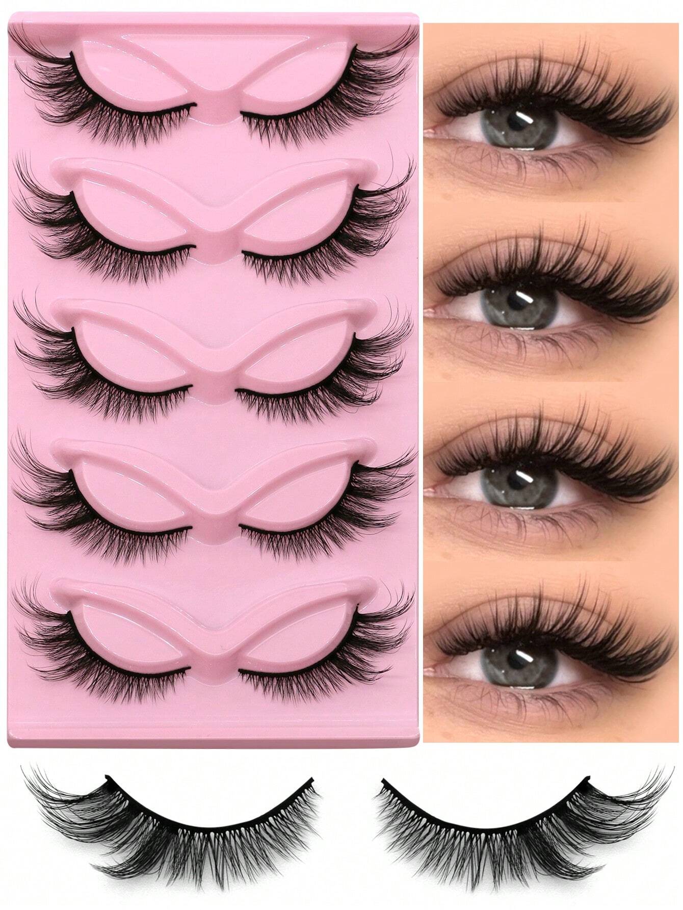 Cat Eye Eyelashes 5 Pairs Fox Eye Lashes Faux Mink Lashes Fluffy Strip False Lashes
