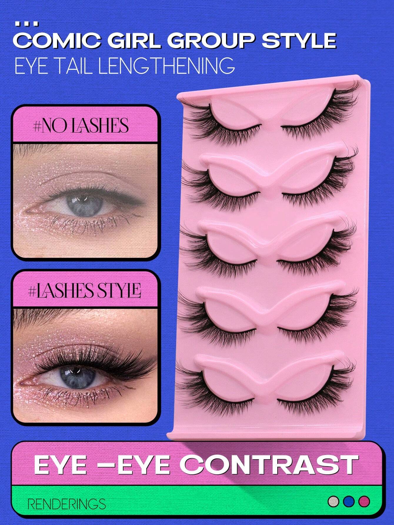 Cat Eye Eyelashes 5 Pairs Fox Eye Lashes Faux Mink Lashes Fluffy Strip False Lashes - Image 3