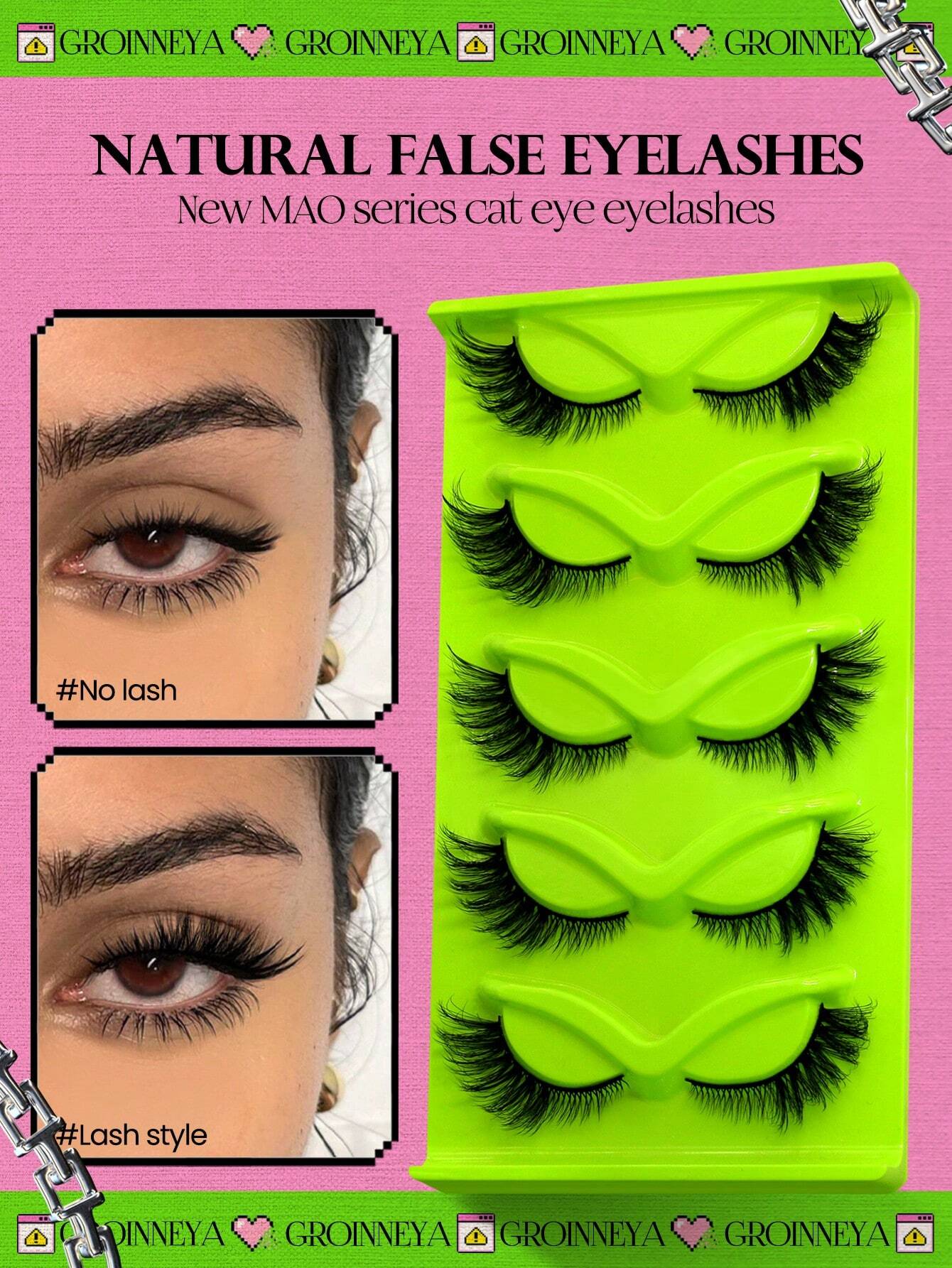 Cat Eye Lashes 5 Pairs Faux Mink Eyelashes Fox Eye Lashes Winged Lashes Natural Look Wispy Mink Eyelashes Full Strip Lashes Makeup - Image 4