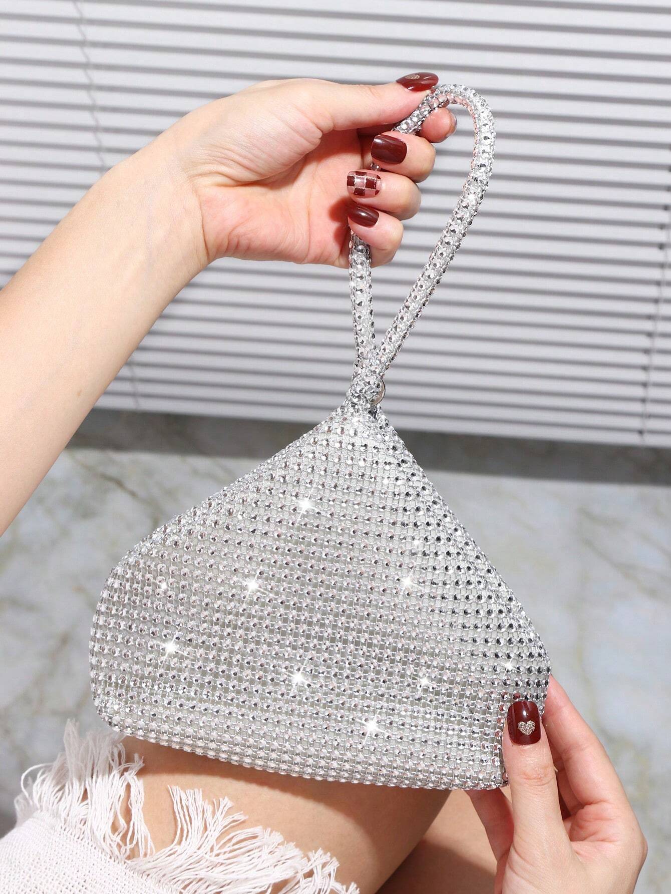 Glitter Bling, Sequin, Luxury, Shiny Rhinestone Decor Novelty Bag Glamorous For Prom Portable Silver - Image 2