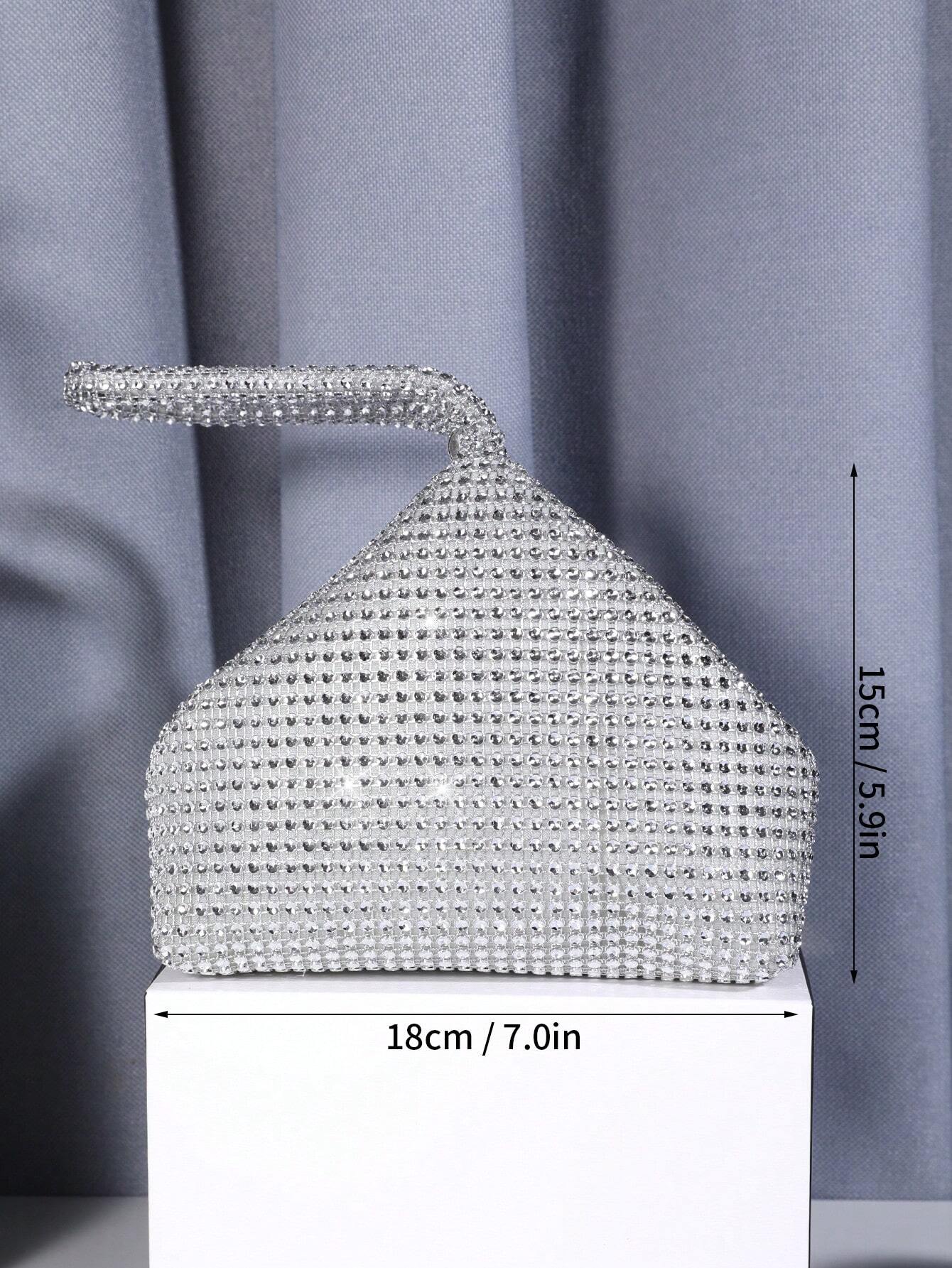 Glitter Bling, Sequin, Luxury, Shiny Rhinestone Decor Novelty Bag Glamorous For Prom Portable Silver - Image 5