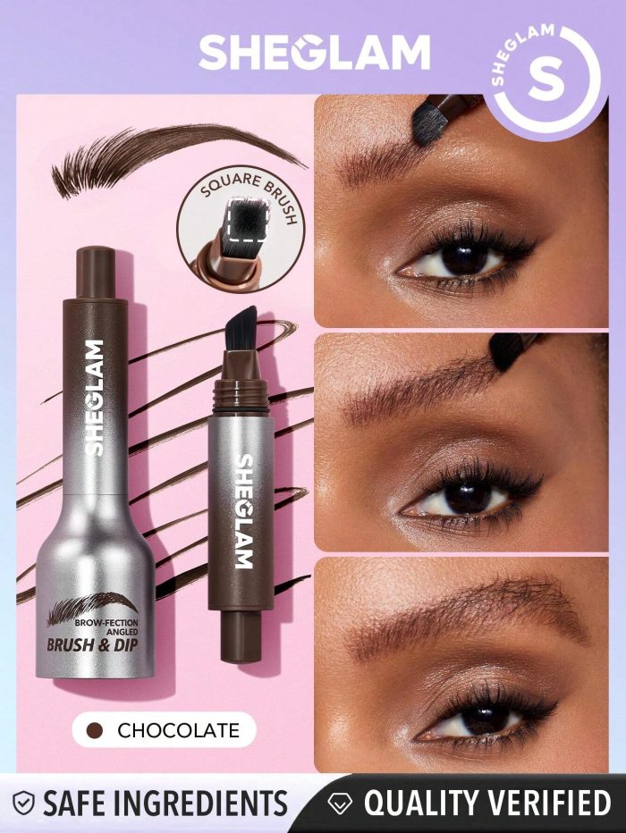 SHEGLAM Brow-Fection Angled Brush & Dip-Chocolate Hair-Like Strokes Liquid Eyebrow Gel Pen Easy To Color Long Lasting Quick Drying Natural Shaping